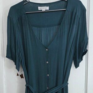 Amour Vert Sheer Cupro Teal Green Dress with Slip - Size L